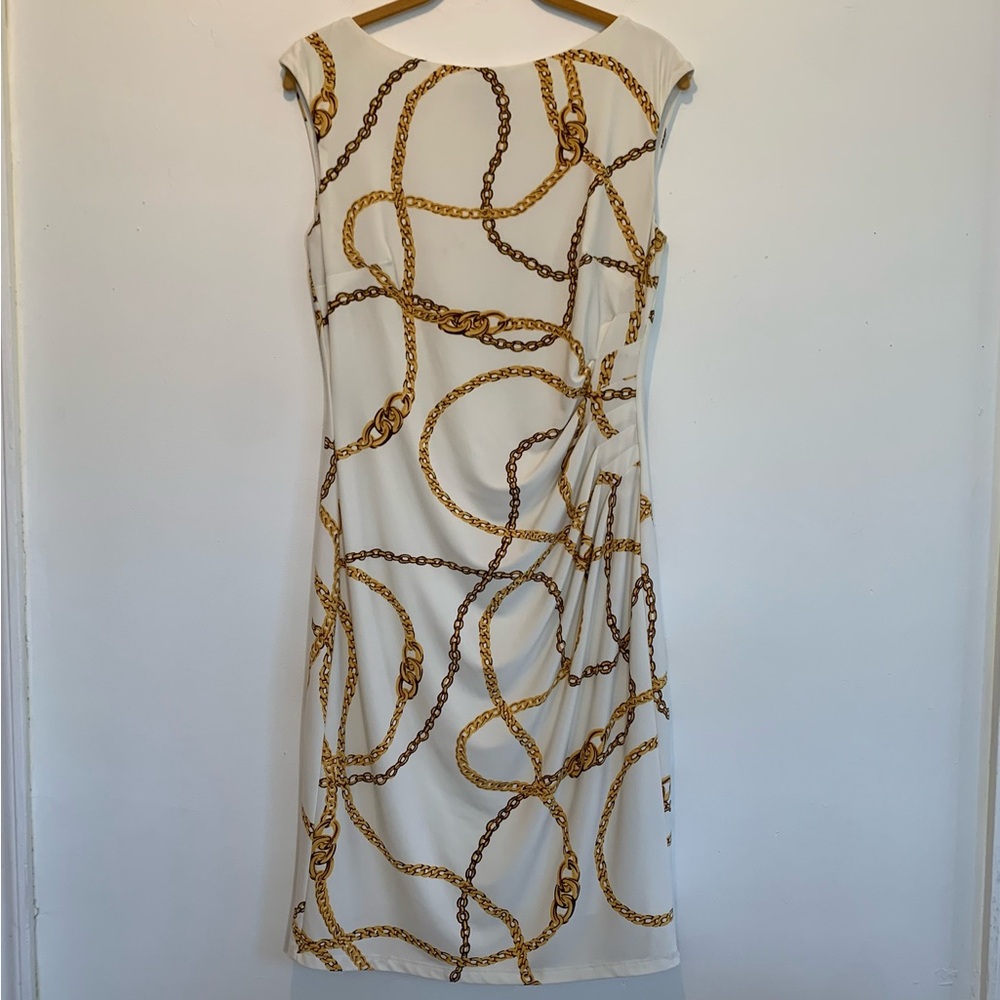 Lauren Ralph Lauren Cream Dress with Gold Chain Print